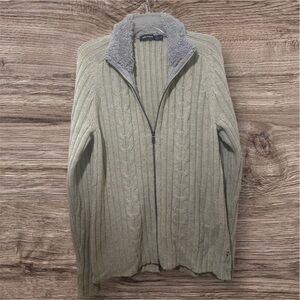 Nautica Gray and Cream Cable Knit Sweater
